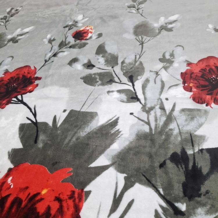 Pościel Pluszowa 160x200 - Czerwone Maki na szarym